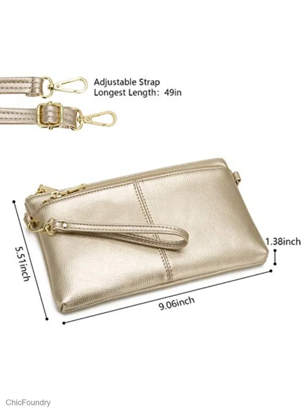 Triple Zip Small Crossbody Bag Vegan Leather Wristlet Clutch with Adjustable